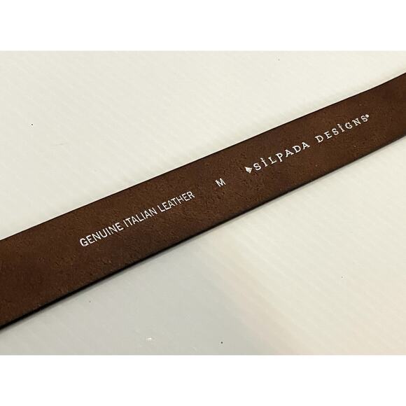 Silpada Brown Leather Belt Sz M Silver Tone Buckle Vintage Western Bling Italian - Picture 5 of 5